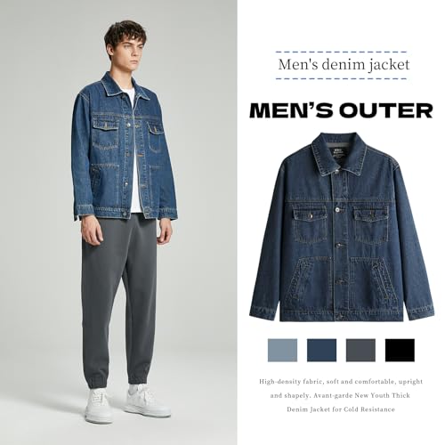 Image of Denim Jacket Men Vintage Autumn and Winter Tops Mens Denim Trucker Jacket