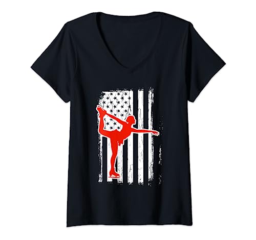 American Skating Team Cool Ice Skater Artistico Sport Costume Maglietta con Collo a V