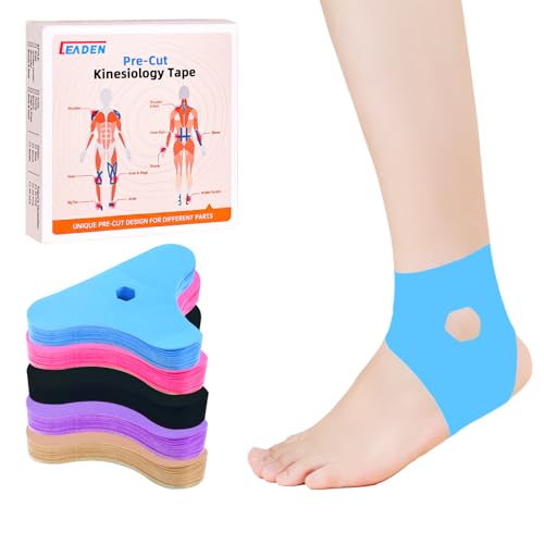IEADEN Precut Kinesiology Tape for Ankle 20 Pcs - Ankle Support & Stability Ankle Pain Relief - Waterproof & Elastic Breathable Hypoallergenic Latex-Free Tape Blue
