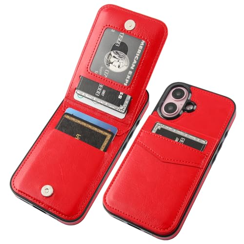 KIHUWEY for iPhone 16 Wallet Case Card Holder Kickstand, Red