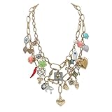 JNF Chunky Layered Charm Necklace for Women Boho Heart Sun Flower Key Coins Charms Necklaces Silver Paperclip Link Chain Necklace Y2K Statement Jewelry (vintage necklace)