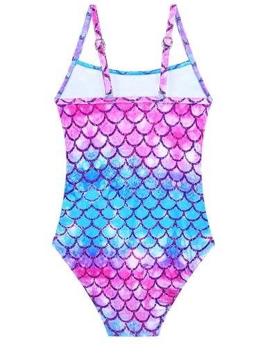 Image of Gnainach Girls One Piece Swimsuits Size 4t 5t Multicolor Scale Bathing Suits UPF 50+ Sleeveless Swimming Suit for Kids Holiday