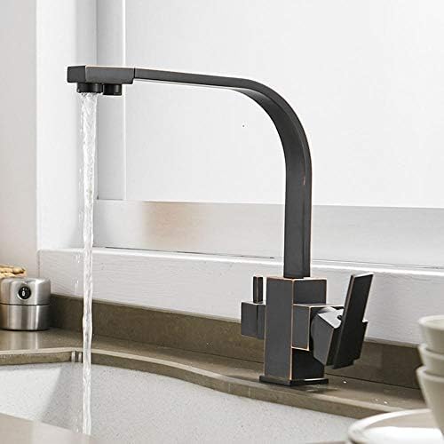 Miscelatore da Cucina 3 in 1 - Moderno Rubinetto Nero con Bocca Girevole a 360°, Uscita Acqua Calda e Fredda filtrata in Ottone, Ideale per l'installazione sotto Il lavello, elegan