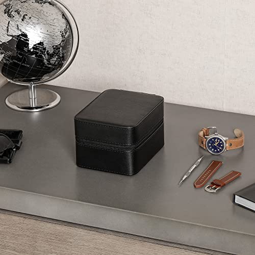 Gift Set 12 Slot Leather Watch Box With Valet Drawer & Matching 5 Watch Travel Case - Luxury Watch Case Display Organizer, Locking Mens Jewelry Watches Holder, Men's Storage Boxes Glass Top Black/Red #TOP6