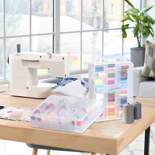 Image of ABuff 46 Grids Embroidery Thread Organizer Double Sided Thread Box Storage, Portable Clear Plastic Sewing Organizer Box Threads Holder for Embroidery Floss Sewing Threads, Small Crafts & Toys