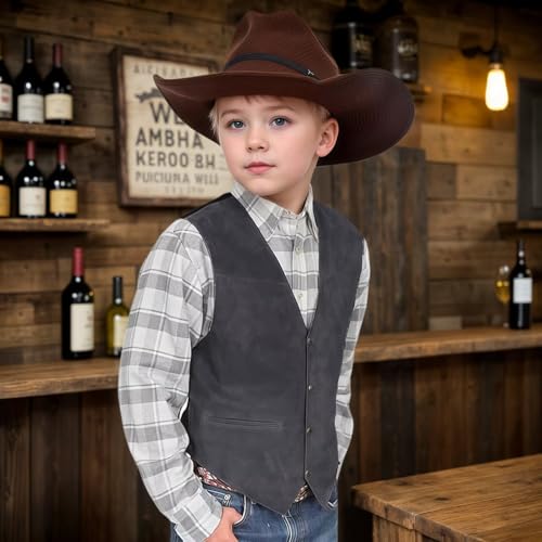 Boys Vest Leather Western Cowboy Dress Vests Vintage Suede V Neck Formal Wedding Waistcoat4