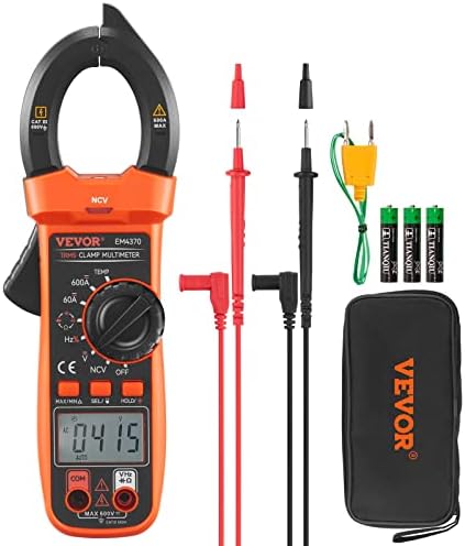VEVOR Digital Clamp Meter T-RMS, 6000 Counts, 600A Clamp Multimeter Tester, Measures Current Voltage Resistance Data Retention, w/NCV for Home Appliance, Railway Industry Maintenance (AC/DC Current)