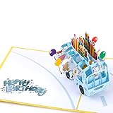 HAPPY GIFTERS Bus Pop Up Geburtstagskarte - Geburtstags Geschenke 3D Pop Up Überraschung Handgemachte Geschenkkarten für Frauen, Männer und Kinder - Unisex Pop-up Geburtstagsgeschenk mit Umschlag