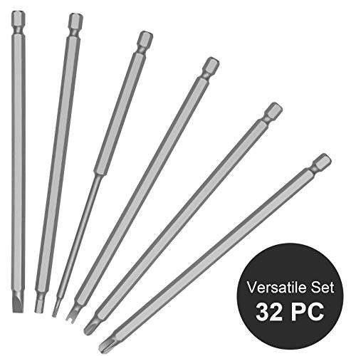 Inpower Extra Long Security Power Bit Set 6" 32 Piece Long Security Screwdriver Bit Set, 1/4" Shank, S2 Steel. #TOP1