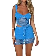 Sunloudy Women 2Pcs Crochet Knit Skirt Set Tube Crop Top + High Waist Bodycon Skirt Cover Up Beac...