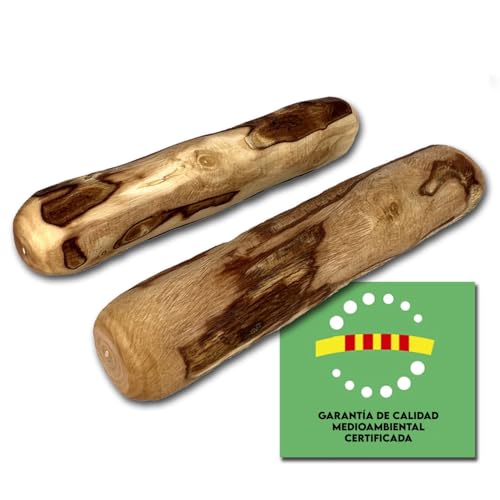 Mordedor Natural de Madera de Olivo para Perros | TALLA S | 2UDS | (15CM) | Bañado en Aceite de Oliva | Juguetes para Perros | Elimina Sarro | Palo Antiestres Perro | Calidad Ambiental Certificada
