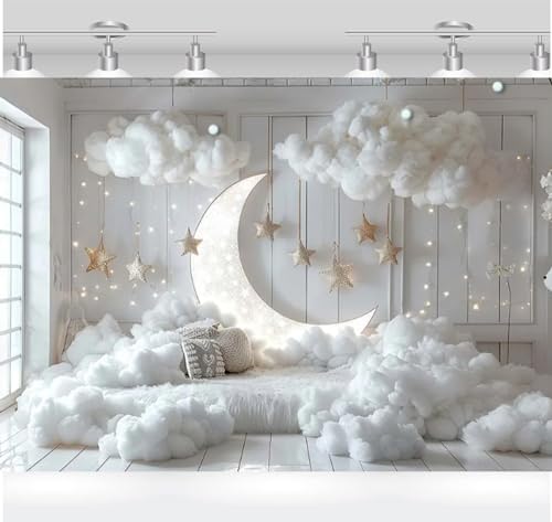 Baby Photography Background Indoor Moon Stars White Wall Decorati...