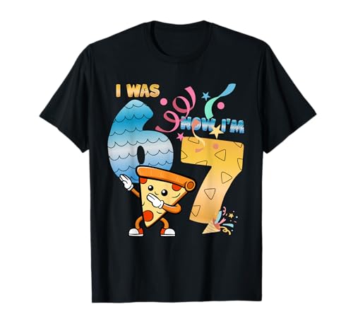 I was 6 Now I'm 7 Funny 67 Birthday Kids Boys Dabbing Pizza T-Shirt