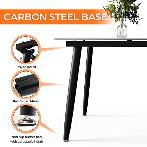 Modern Dining Table With Sintered Stone Table Top And Carbon Metal Base,55" Rectangular White Kitchen Table For Dining Room,Fade Resistant,Scratch Resistant,Easy Assembly #TOP4