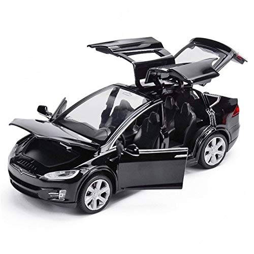 FairOnly High Simulation 1:32 Tesla Model X90 Metal Model Acousto-Optic Pull-Back Toy Car 4 Open Door Flashing Music Kids Toy Gift Black