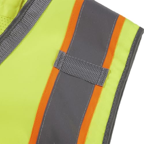 SV2700, Class 2, Hi-Vis Neon Green/Yellow Zipper Safety Vest Reflective Strips w/Orange Binding, 9 Pockets (IPAD)3