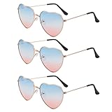 QincLing 3 Paare Hippie Gläser, Sonnenbrille Retro Vintage Brille Herz Sonnenbrille Rot Kostüm Brille Hippie Sonnenbrille Herz für Kinder Herren Damen Brille, Blau & Rot