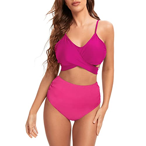 Traje de baño Negro Liso, Traje de baño Cruzado de Cintura Alta de 2 Piezas de Tankini para Mujer, Traje de baño de Bragas de Cintura Alta de Bikini para Mujer Cover