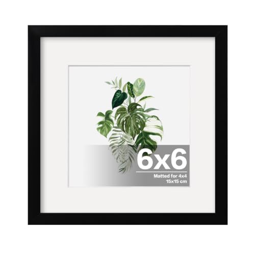 EGOFINE 6X6 Picture Frame 6X6 Frame Display 4X4 with Mat Covered by Plexiglass for Wall Mounting Black