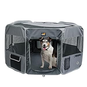 Toozey Welpenauslauf – Hundestall Hundelaufstall Hundekiste Katzentransporter – Welpenstall für drinnen/außen Abnehmbarer Reißverschluss Mesh Top Haustierzwinger – 600D Oxford Tuch (Grau)