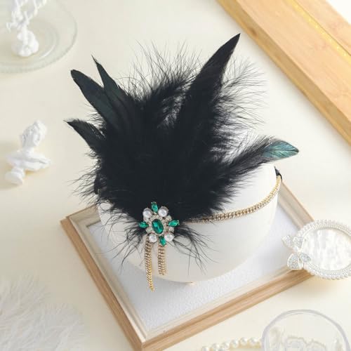 IYOU Feather Gatsby Headpiece Black Flapper Headband Prom 20s Hair Accessories for Women - Image 2