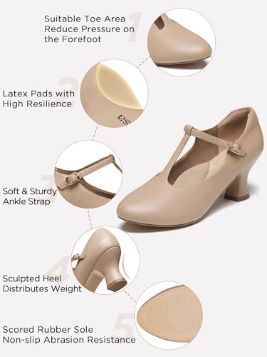 Image of 2.5 inch T-Strap Character Shoes for Women, 1920s Ballroom Latin Dance Shoe