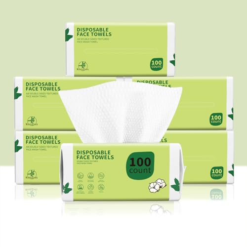 Image of Disposable Face Towels 600 Count, Biodegradable Ultra Soft & Thick Facial Towels for Sensitive Skin, Lint-Free Makeup Remover Dry Wipes, Multi-Purpose Cleansing Towelettes for Face Wipes, Skincare
