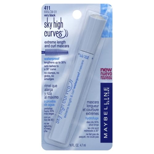 Image of Maybelline Lash Sensational Sky High Waterproof Mascara Makeup, Volumizing, Lengthening, Defining, Curling, Multiplying, Buildable Formula, Very Black, 1 Count (Pack of 2)