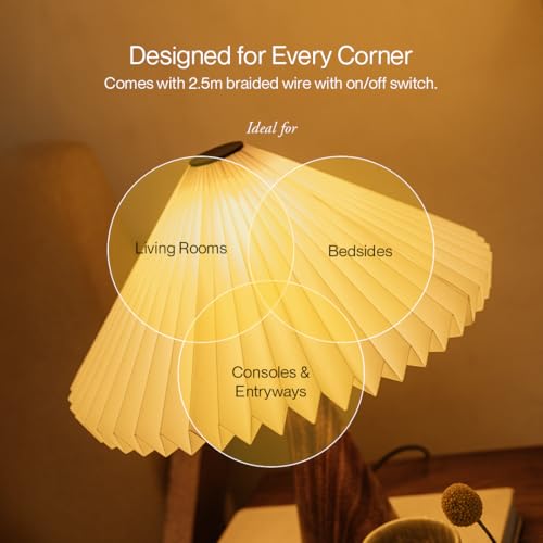 Image of FIG Living Ballet Table Lamp | Patented Design | Folded Laminated Paper Lampshade with Mango Wood Base | Dust and Water Resistant | Ideal Lamp for Living Room Decoration, Bedroom, Office