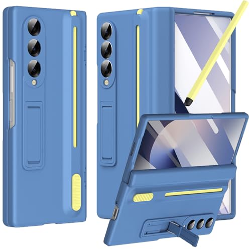 NINKI for Samsung Galaxy Z Fold 3 Case with S Pen Holder and Hidden Kickstand,Built-in Stylus Shockproof Hinge Screen Protector Phone Cover for Samsung Z Fold3 Case with S Pen Slot & Stand – Sky Blue