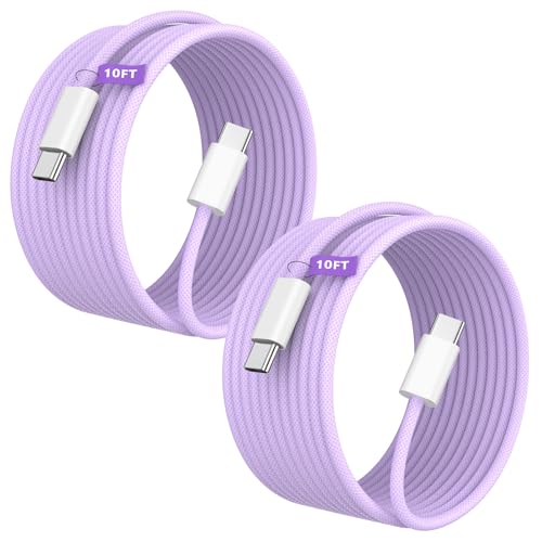 Image of USB C to USB C Charging Cable 10FT, 2 Pack 60W Type C Charger Fast Charging Cable Nylon Braided 10FT Long Type C Charger Cord for iPhone 16/16 Plus/16 Pro/16 Pro Max/15/15 Pro/15 Pro Max, Purple