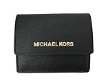 Michael Kors Jet Travel Leather Credit Card Case ID Wallet with Key Ring (Black)