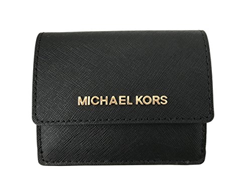 Michael Kors Jet Travel Leather Credit Card Case ID Wallet with Key Ring (Black)