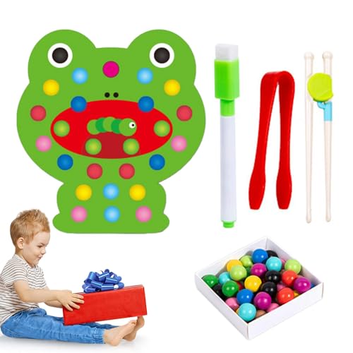 Takluu Juego de Cuentas con Clip, Juego de Cuentas de Tablero de Madera,Juego de clasificación de Cuentas por Colores | Juego de Mesa Animal de Las habas de la recolección del Iris del Tablero de la