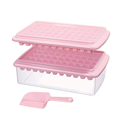 Image of 2 Pack Ice Cube Tray with Lid and Bin for Freezer, Easy Release 55 Nugget Ice Tray with Cover, Storage Container, Scoop. Perfect Small Ice Cube Maker Tray & Mold. Flexable Durable Plastic, BPA Free