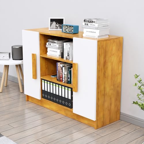 Image of Bniture Storage Cabinet Wooden Sideboard for Living Room with 3 Shelf & 2 Door Multipurpose Book Shelf Storage Organizer Cabinet for Office Home Hallway Drawing Room Bedroom |Giant Wood & Frosty White
