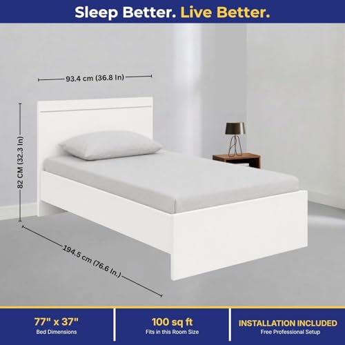 Image of DELITE KOM Single Bed Jazz Engineered Wood Bed Without Storage 77x37 Inches Frosty White Wooden Bed for Bedroom with 1 Year Warranty and Installation Included