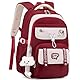 ibalulu Schulrucksack Teenager Mädchen Schulranzen Rucksack Wasserdicht für Mädchen Jungen, Groß Schultasche mit Mehreren Fächern, Laptop Rucksack mit Charms für Die Schule, Reise Und Alltag (Rot)