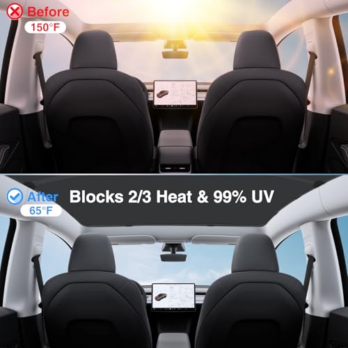 Image of AAMHHM Roof Sunshade for Model Y 20-24 (Black) | Roof Sunshade, Car Accessory, Sunroof, Easy Installation, OEM Design