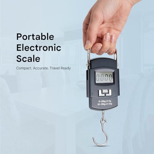 Image of GLOTY Portable Digital Luggage Weighing Scale 50kg /110lb | Handheld Electronic Hanging Hook Scale with LCD Display | Travel Bag Weight Machine | Lightweight Mini Baggage Scale for Travel & Home Use