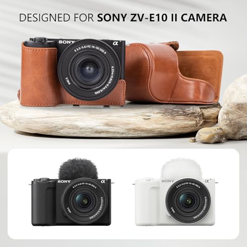 Funda para cámara Sony ZV-E10 II de cuero PU marrón miniatura 2