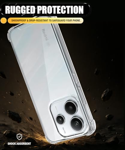 Image of WOW IMAGINE Ultra-Hybrid Crystal Clear Back Case for Redmi Note 14 SE 5G | Redmi Note 14 5G | Shockproof Design | Camera Protection Bump | Hard Mobile Back Cover with Cushioned Edges - Transparent