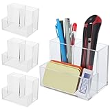 JOUTYFOR 4pcs Pen Holder for Desk, Clear Acrylic Pencil Holder for Desk, Marker Holder with 3 Compartments, Pencil Organizer for Home, Office, Classroom, Bathroom
