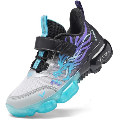 JMFCHI Kinder Sneakers Jungen Turnschuhe Sportschuhe Mädchen Laufschuhe Mesh Atmungsaktiv Freizeit Hallenschuhe Grau Schwarz gr 35