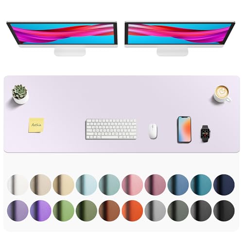 Image of Aothia Faux Leather Desk Mat - Non-Slip PU Leather Desk Blotter, Waterproof Writing Surface, Large Desk Pad for Office & Home (Soft Lavender, 55 inch x 17 inch)