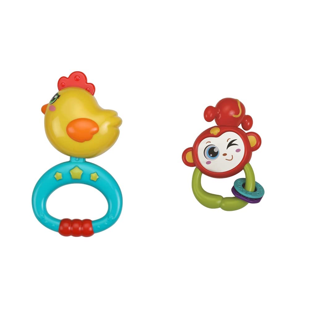 Luvlap Monkey Rattle for Baby, Multicolor and 18563 Hen Rattle for Baby, Multicolor