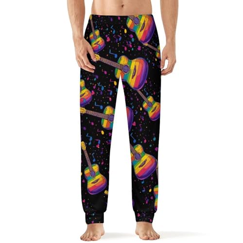 Guitar Colorful Musical Notes Men's Pajamas Pants Lightweight Sleep Lounge Pant Pjs Bottoms Casual Sleepwear