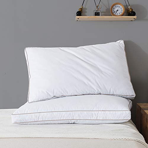 WhatsBedding Natural Goose Down Feather Pillows for Sleeping 100% Cotton Shell with Golden