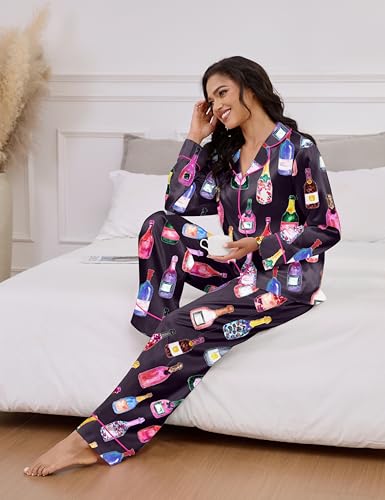 Image of SHESHOW Satin Pajamas for Women Set Long Sleeve Button Down Sleepwear 2 Piece Nightwear Women Pjs Sets Size XS-XXL