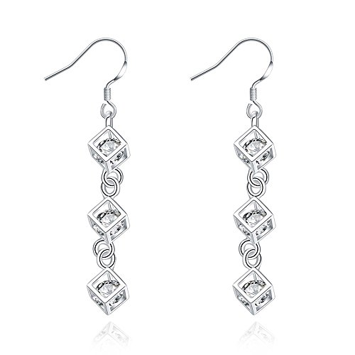 PMANY 925 Sterling Silver Plated Back Earrings,Lattice Jewelry Crystal Icicle Drop Dangle Earrings (Heaven Grid)